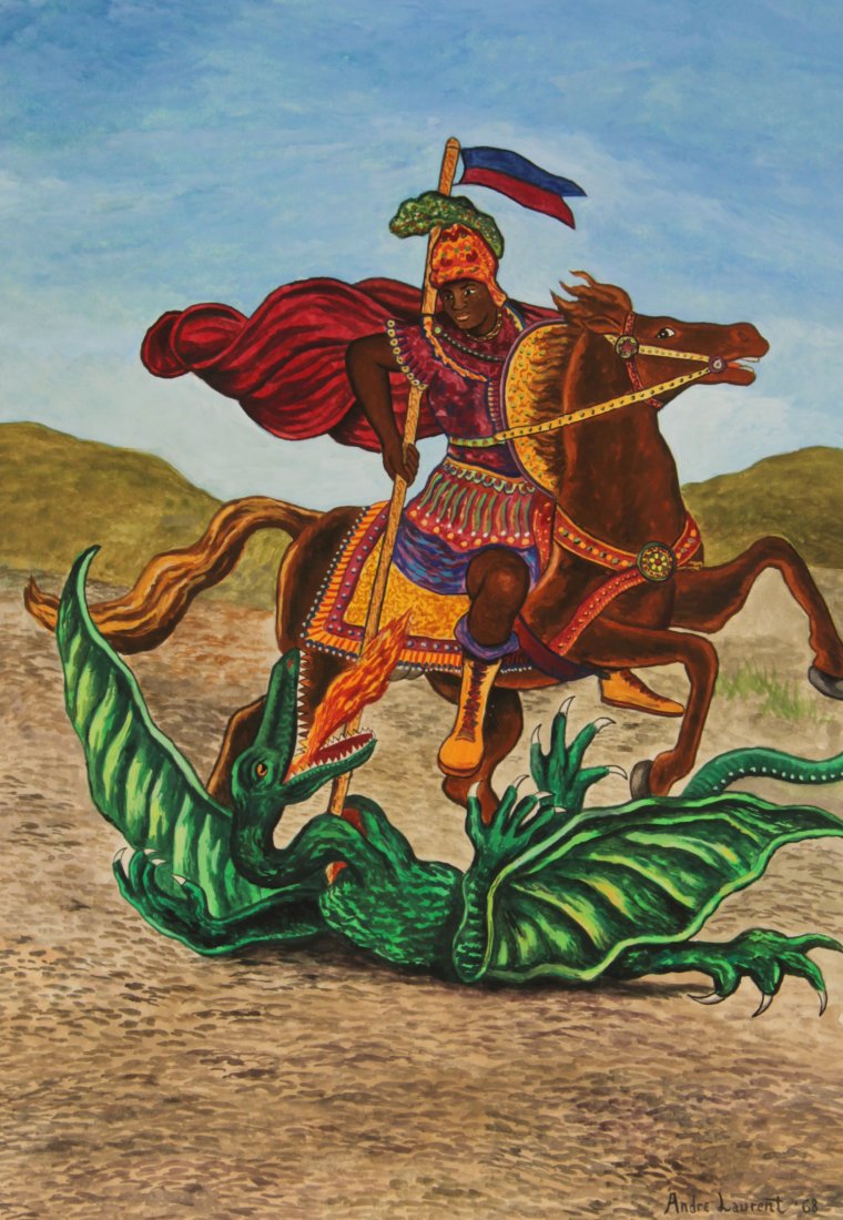 Andre Laurent (Haitian, 20th c.): Andre Laurent (Haitian, 20th c.)St. George (St. Jacques) dated 1968Watercolor on paper, 12.5" x 8.75"Jonathan Demme Collection