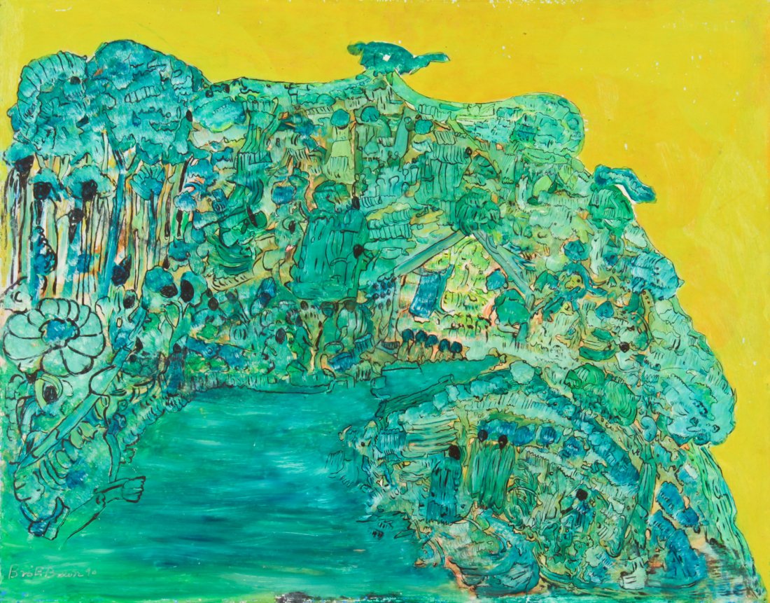 Brother Everald Brown (Jamaican, 1917-2003)z: Brother Everald Brown (Jamaican, 1917-2003)Dove Hill, dated 1990Oil on masonite, framed, 23.75" x 30"Jonathan Demme Collection