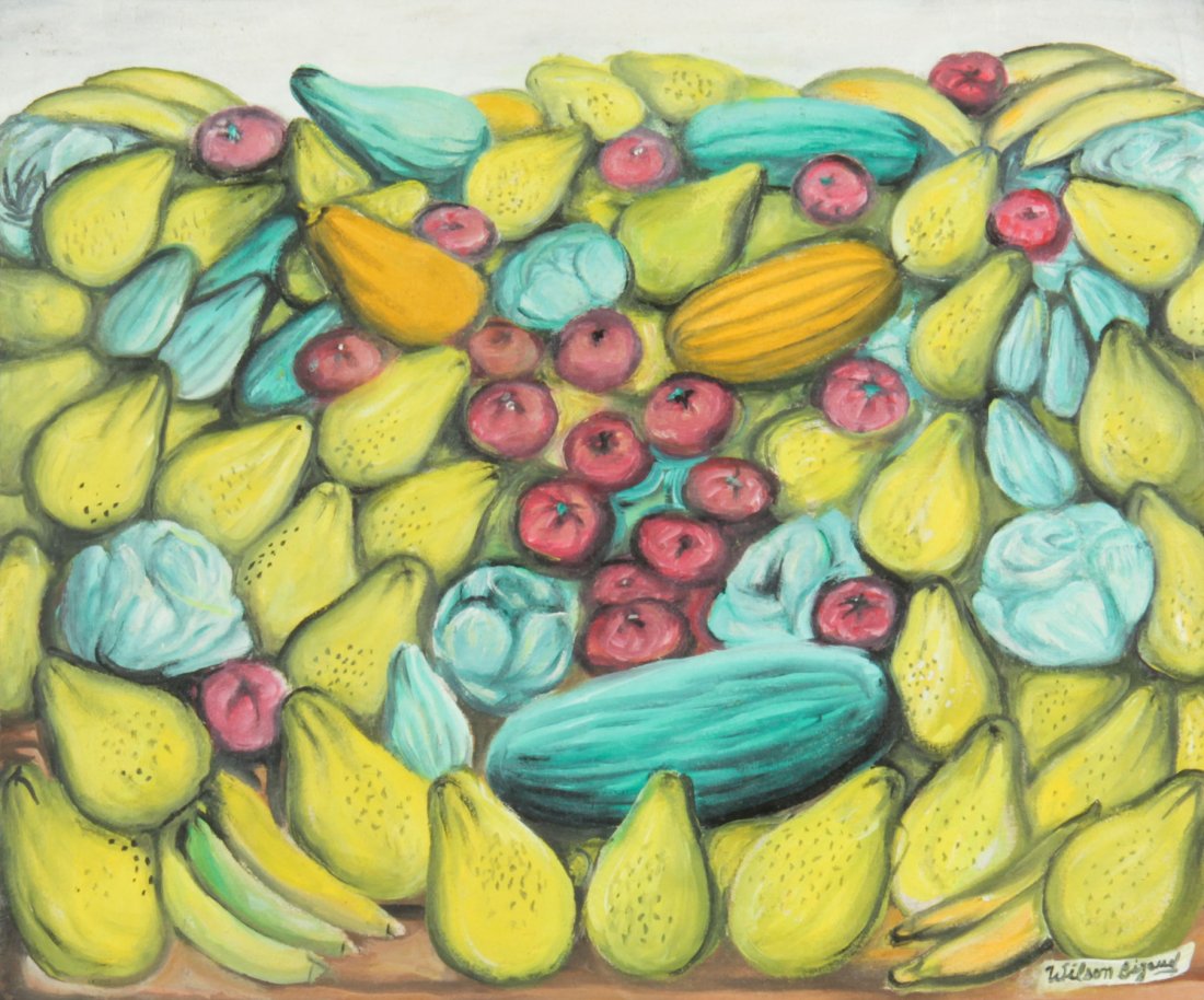 Wilson Bigaud (Haitian/Port-au-Prince, 1931-2010): Wilson Bigaud (Haitian/Port-au-Prince, 1931-2010) Fruit, c. 1968-72 Oil on canvas, framed, 20" x 24" Jonathan Demme Collection