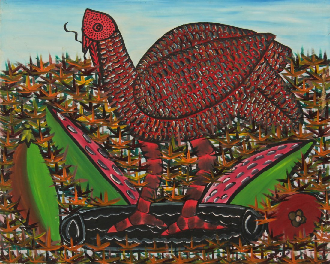 Sisson Blanchard (Haitian/Trouin, 1929-1981): Sisson Blanchard (Haitian/Trouin, 1929-1981) Pintard (Guinea Fowl), c. 1970 Oil on masonite, 20" x 24" Jonathan Demme Collection