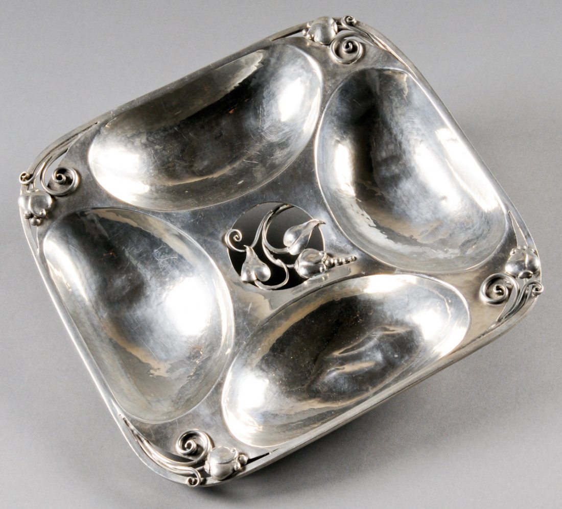 Art Nouveau Style Serving Tray: Art Nouveau style serving tray. Size: 1.5" x 10.5" x 10.5" (4 x 27 x 27 cm). Kristina Barbara Johnson Estate, Princeton, New Jersey. A portion of auction proceeds to benefit the Arts Council of Prince