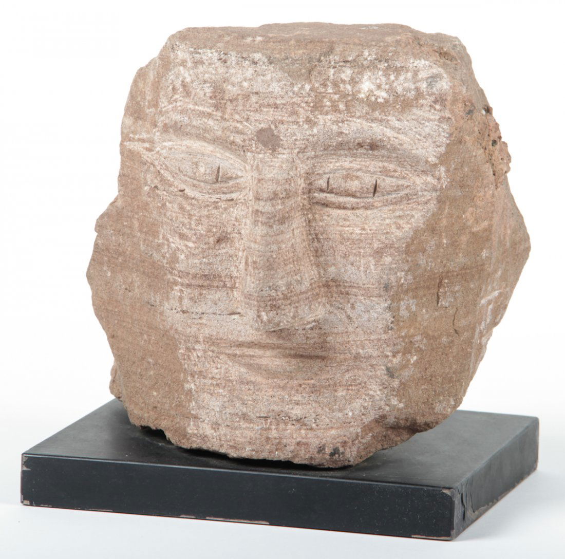Ted Ludwiczak, Carved Stone Folk Art Head: Ted Ludwiczak (Polish-American, b. 1927), Carved Stone Folk Art Head, signed "TL"; ex. American Primitive Gallery, New York. Size: 8" x 8" x 7" (20 x 20 x 18 cm). Kristina Barbara Johnson Estate, Prin