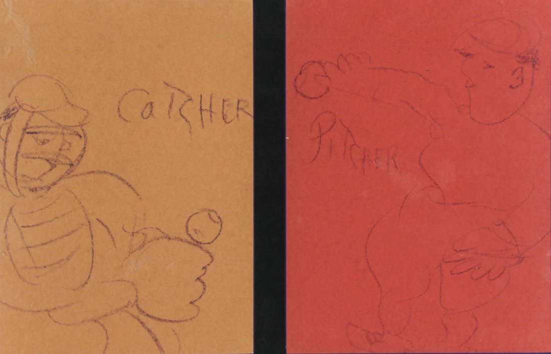 Justin McCarthy (American, 1892-1977): Justin McCarthy (American, 1892-1977), "Pitcher" and "Catcher", two pencil drawings. Size: 11" x 17", 29 x 43 cm (sight), 14" x 20", 36 x 51 cm (frame). Kristina Barbara Johnson Estate, Princeton, New