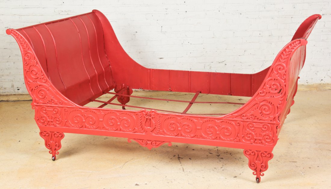 French 19th C. Cast Iron Daybed: French 19th C cast iron daybed. Size: 39" x 85" x 56" (99 x 216 x 142 cm). Kristina Barbara Johnson Estate, Princeton, New Jersey. A portion of auction proceeds to benefit the Arts Council of Princeto
