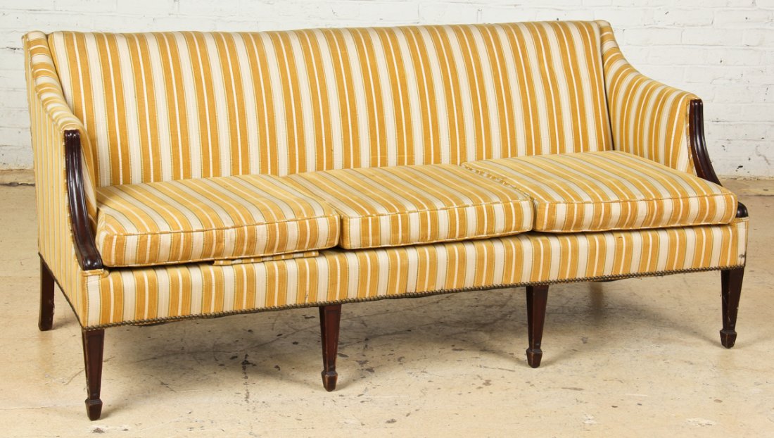 Hepplewhite Sofa: Hepplewhite sofa. Size: 31" x 70" x 29" (79 x 178 x 74 cm). Kristina Barbara Johnson Estate, Princeton, New Jersey. A portion of auction proceeds to benefit the Arts Council of Princeton's Kristina Jo