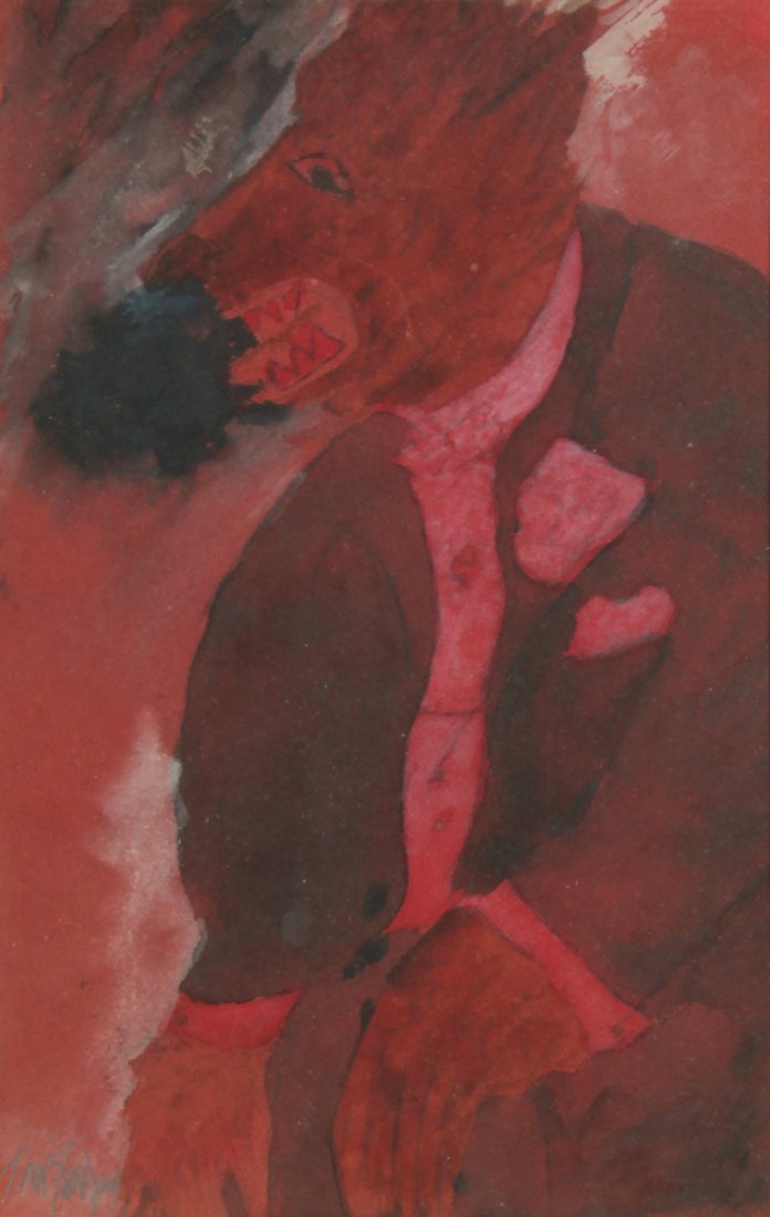 Justin McCarthy (American, 1891-1977): Justin McCarthy (American, 1891-1977) Warewolf, ink and graphite drawing on paper. Size: 8.25" x 5.5", 21 x 14 cm (sight), 13" x 10", 33 x 25 cm (frame).