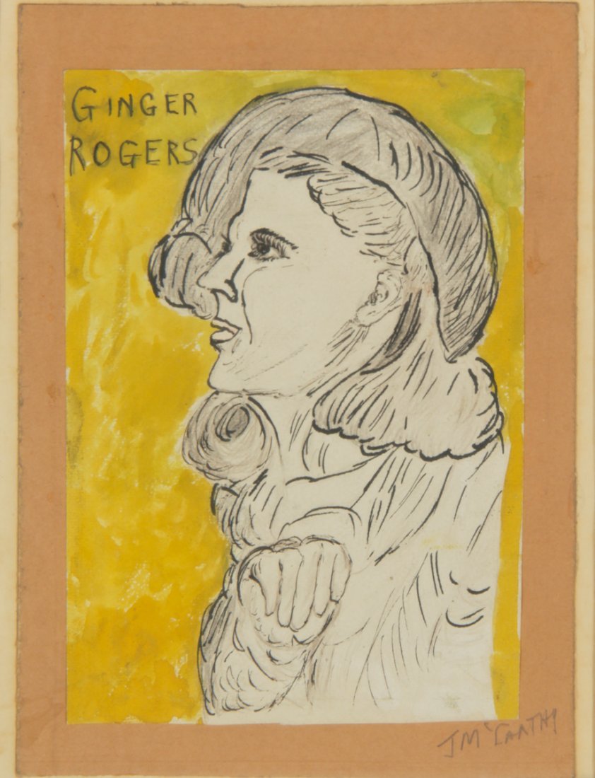 Justin McCarthy (American, 1891-1977): Justin McCarthy (American, 1891-1977) Ginger Rogers, ink and graphite drawing on paper. Size: 7.75" x 5.75", 20 x 15 cm (sheet), 14.25" x 11.25", 36 x 29 cm (frame).