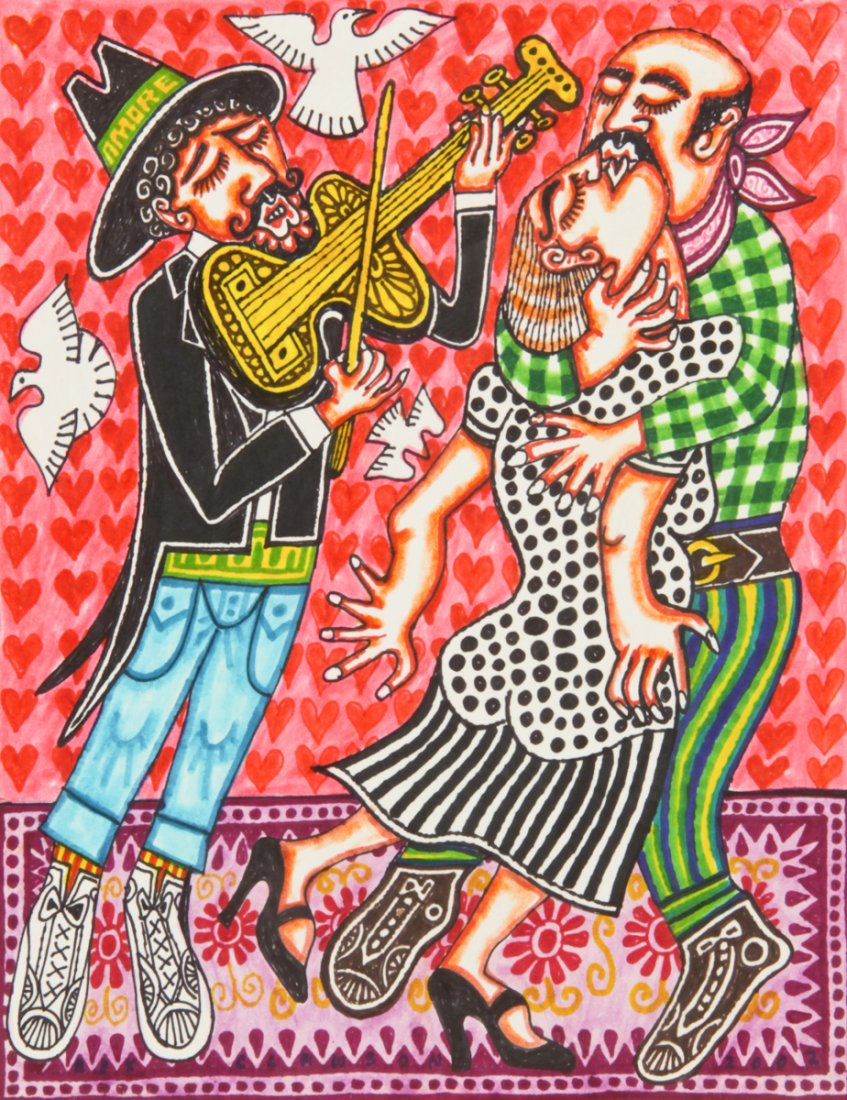 Rex Clawson (American, 1929-2007): Rex Clawson (American, 1929-2007) Rustic Rapture, 2002, ink drawing on paper. Size: 11" x 8.5", 28 x 22 cm (sheet), 15" x 12", 38 x 30 cm (frame).