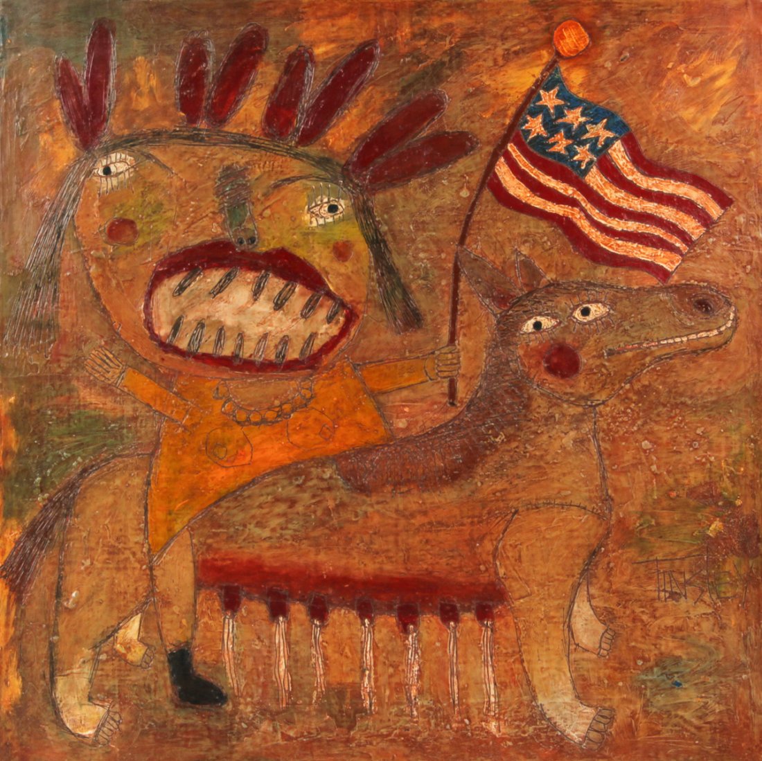 David Tinsley (American, b. 1951): David Tinsley (American, b. 1951) Americana No. 2, acrylic painting on panel, in a wood frame. Size: 16" x 16", 41 x 41 cm (board), 16.75" x 16.75", 43 x 43 cm (frame).