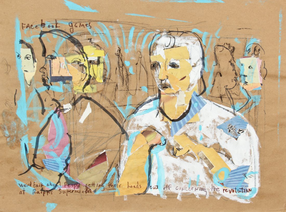 Jim Bloom (American, b. 1968): Jim Bloom (American, b. 1968) Facebook Game, mixed media on paper. Size: 18" x 24", 46 x 61 cm (sheet).