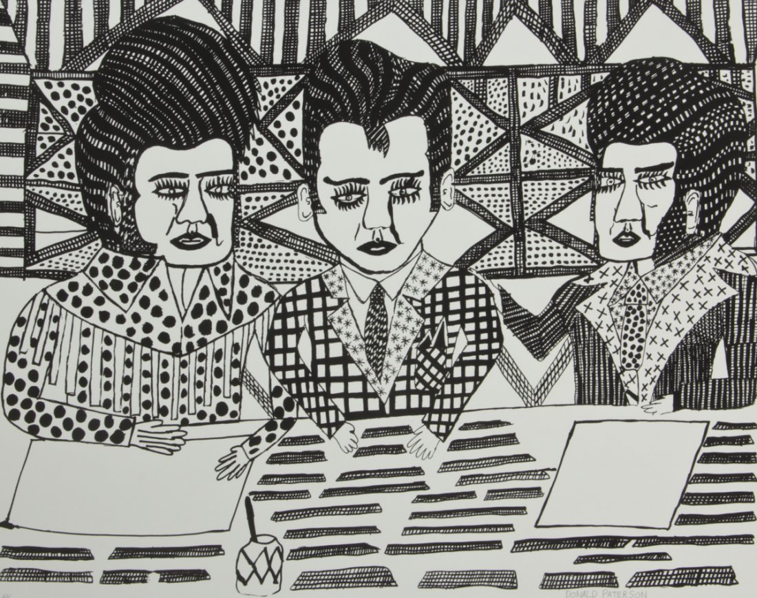 Donald Paterson (American, b. 1944): Donald Paterson (American, b. 1944) Three Elvises, serigraph on paper, from an edition of 250. Size: 29.5" x 35.5", 75 x 90 cm (sheet).
