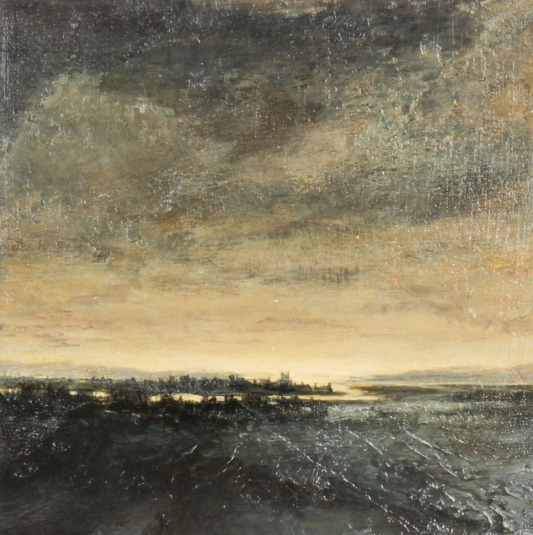 Dozier Bell, Landscape: Dozier Bell (American, b. 1957) Untitled (Landscape), 1997, mixed media on canvas. Size: 8" x 8", 20 x 20 cm (stretcher). Provenance: The Estate of Aaron Fine, Swarthmore, PA.