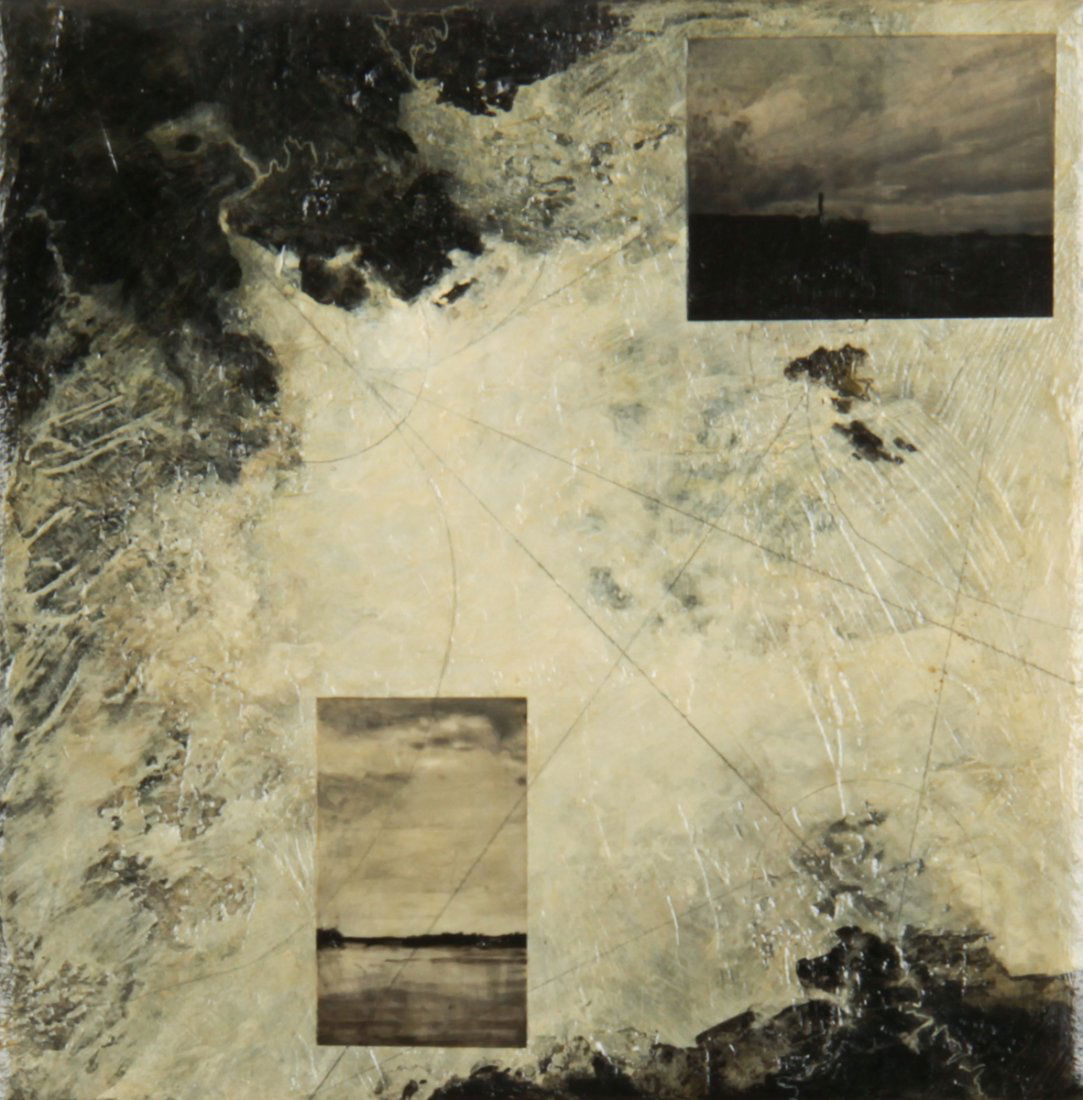 Dozier Bell Painting: Dozier Bell (American, b. 1957) Untitled (Composition with Collage), 1998, mixed media on canvas. Size: 8" x 8", 20 x 20 cm (stretcher). Provenance: The Estate of Aaron Fine, Swarthmore, PA.