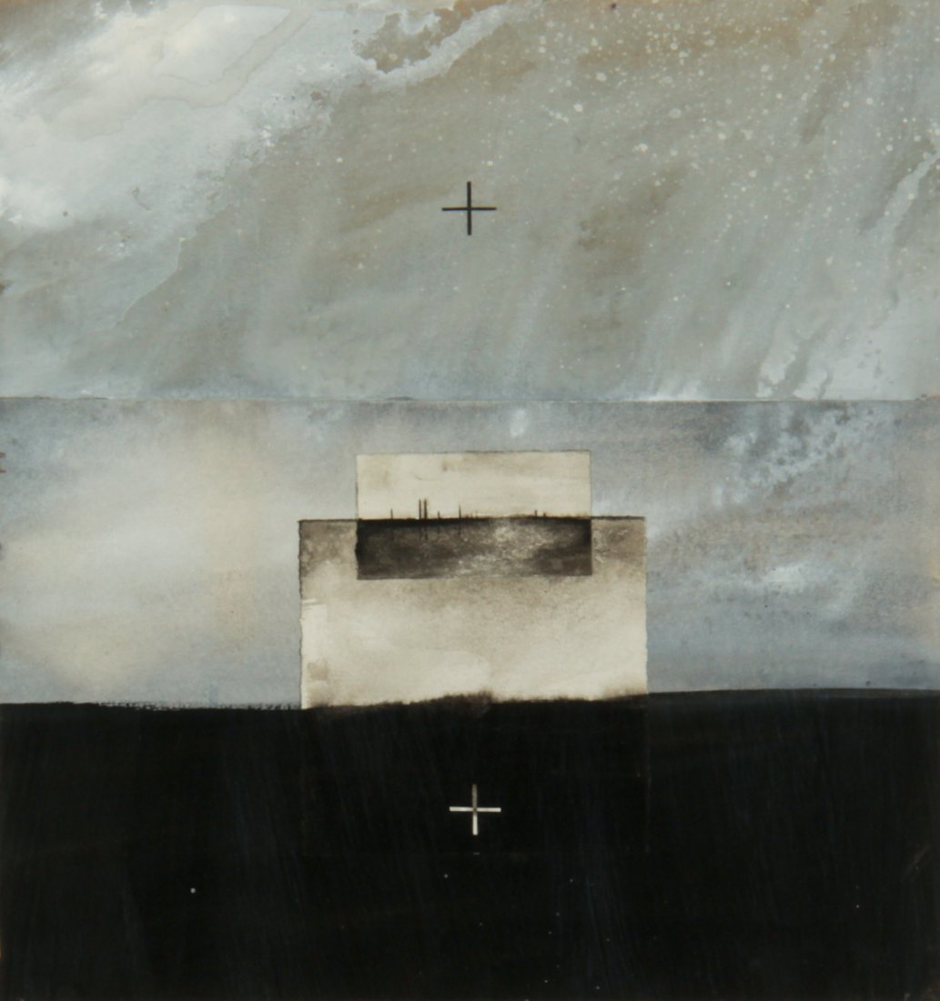 Dozier Bell Drawing: Dozier Bell (American, b. 1957), Untitled (Abstract Composition), mixed media drawing on paper. Size: 20.25" x 18.75", 51 x 48 cm (frame), 12" x 11", 30 x 28 cm (sheet). Provenance: The Estate of Aaro