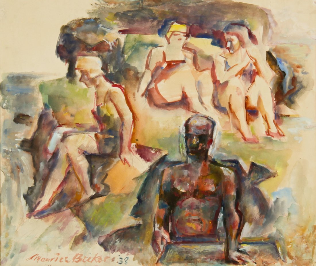 Maurice Becker (Russian/American 1889-1975): Maurice Becker (Russian/American 1889-1975), The Bathers, 1938, watercolor and graphite on paper. Size: 17.25" x 20.5", 44 x 52 cm (sight), 25.5" x 28.5", 65 x 72 cm (frame). Provenance: Sotheby's, Se