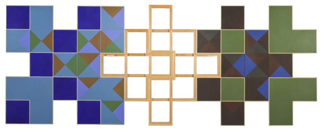 Robert Pepper Painting: Robert Pepper (American, 20th c.) The Potential of We, painting on canvas, 3 parts. Size: 60" x 156", 152 x 396 cm (overall).