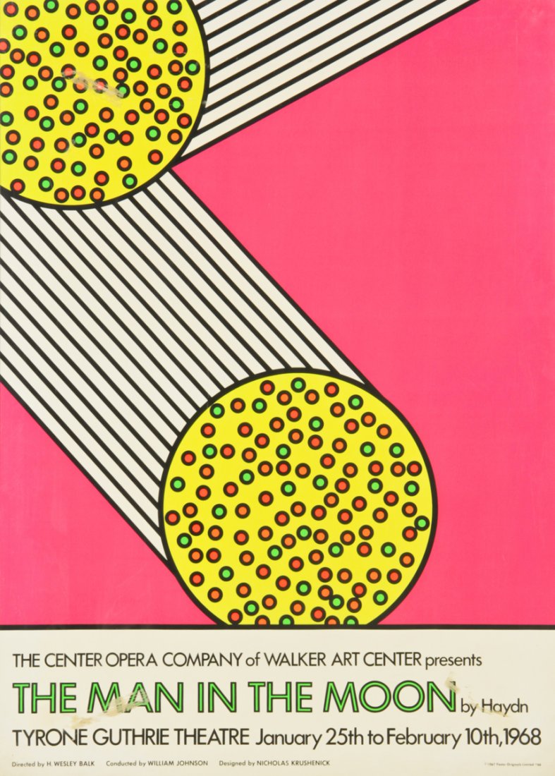 Pop Art poster: Pop Art poster: Haydn's The man in the moon, serigraph, designed by Nicholas Krushenick (1929-1999), 1968. Size: 37" x 26.5", 94 x 67 cm (sight), 37.5" x 27", 95 x 69 cm (frame).