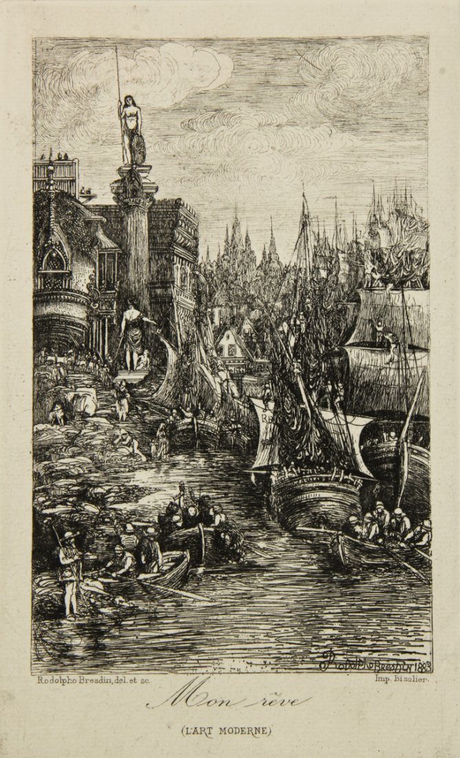 Rudolph Bresslin (1822-1885), Etching: Rodolphe Bresdin (French, 1822-1885) Mon rÃªve, etching, 1883. Size: 13.25" x 8.5", 34 x 22 cm (sheet), 8.5" x 5.25", 22 x 13 cm (plate).