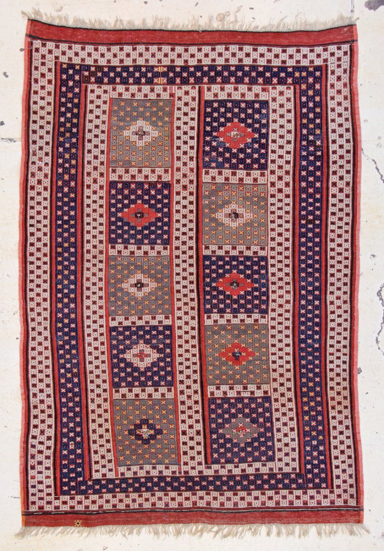 Antique Turkish Djidjim Rug: 4'7" x 6'8": Antique Turkish Djidjim Rug. Size: 4'7" x 6'8" (140 x 203 cm).