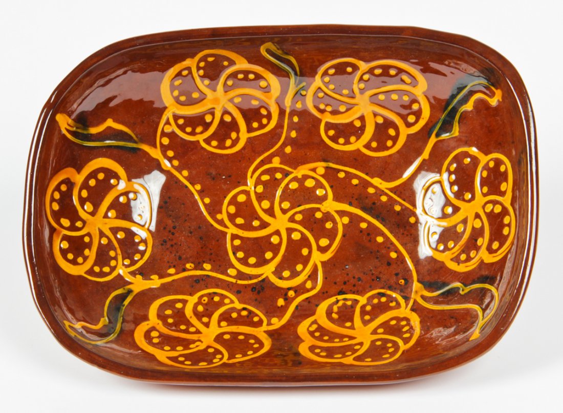 Breninger Redware Charger: Breninger redware charger. Signed and dated 1975. Titled: Rain all day. Size: 3" x 14" x 10" (8 x 36 x 25 cm).