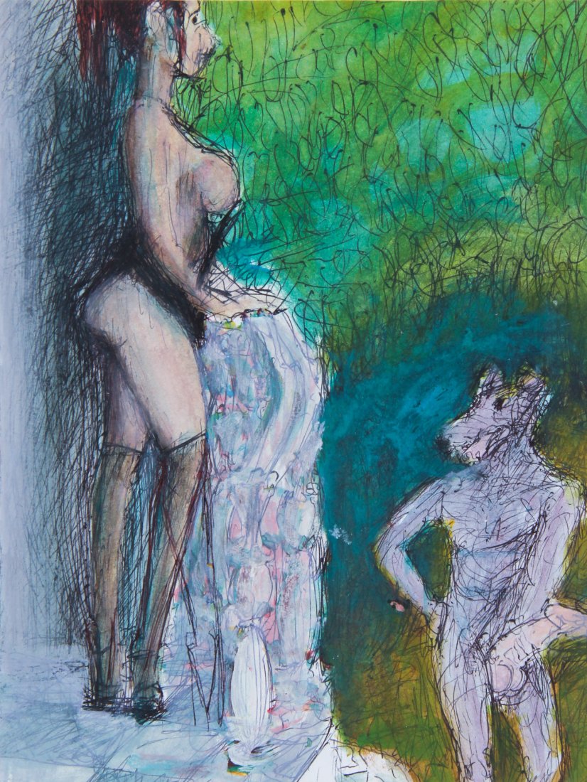 Richard A. Smith (American, 20th c.): Richard A. Smith (American, 20th c.) Nudes, ink, watercolor and mixed-media drawing on paper. Size: 9.25" x 6.75", 23 x 17 cm (sight), 12.5" x 10.25", 32 x 26 cm (frame).