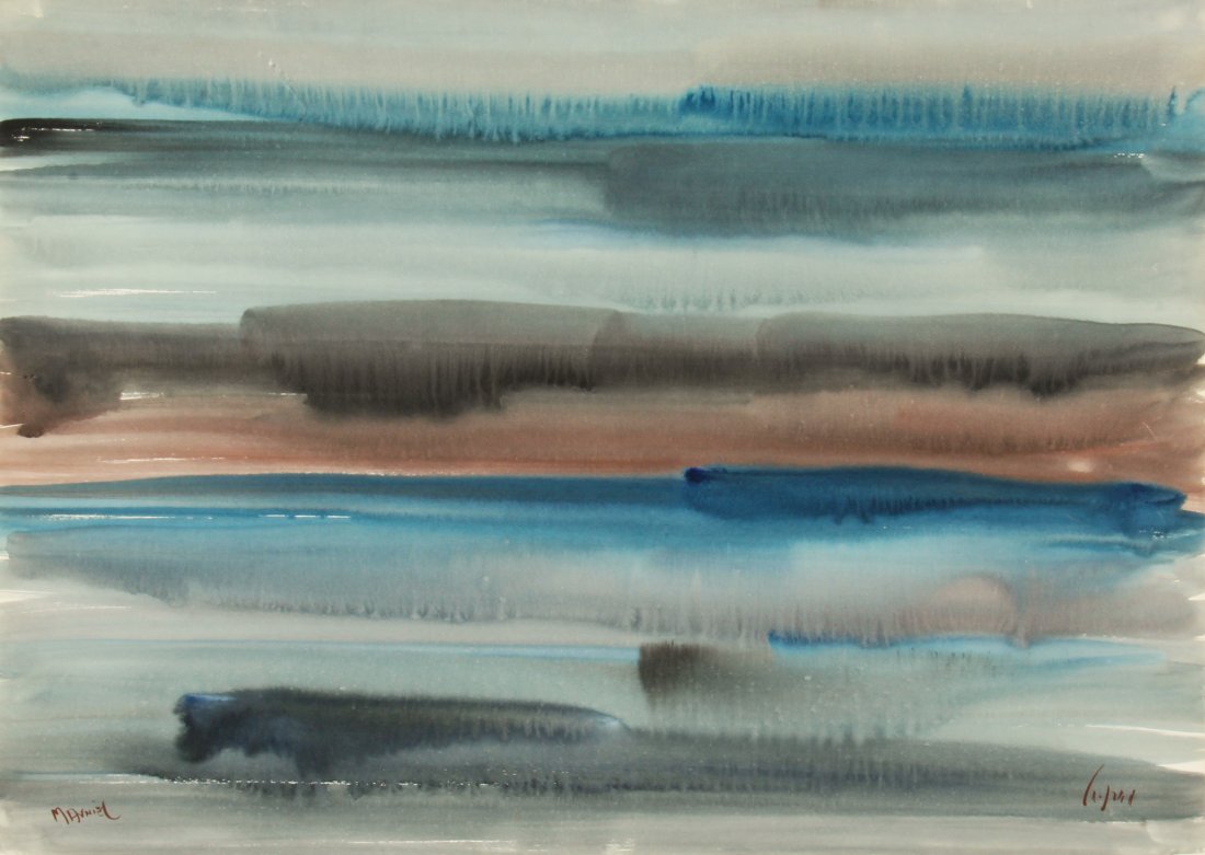 Mordechai Avniel (Israeli, 1900-1989): Mordechai Avniel (Israeli, 1900-1989) Abstract Composition, watercolor on paper, minor creasing and tears to the sheet. Size: 19.5" x 27.5", 50 x 70 cm (sheet).