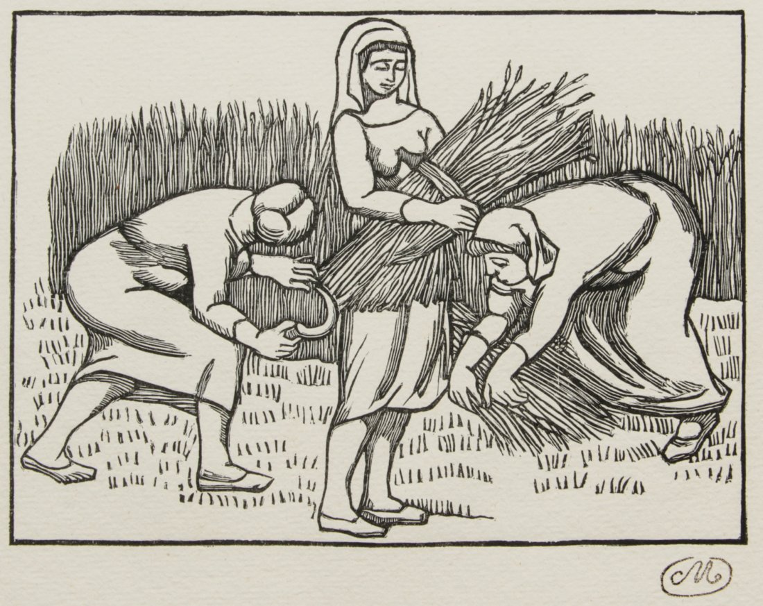 Aristide Maillol (French, 1861-1944): Aristide Maillol (French, 1861-1944) Untitled (Women Harvesting Wheat), woodcut. Size: 12.75" x 9.5", 32 x 24 cm (sheet)