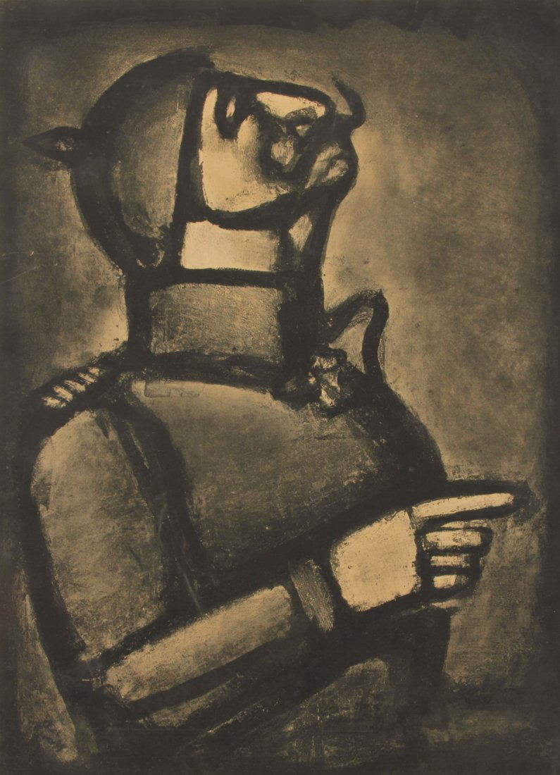 Georges Rouault (French, 1897-1954): Georges Rouault (French, 1897-1954) Portrait of a Man, aquatint engraving, unsigned. Size: 25.5" x 20", 65 x 51 cm (sheet).