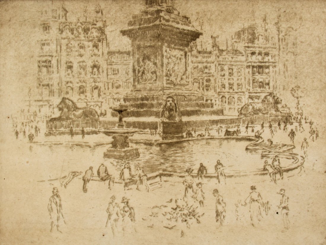 Joseph Pennell (American, 1860-1926): Joseph Pennell (American, 1860-1926) Trafalgar Square, 1903, etching on paper. Size: 9.25" x 12.75", 23 x 32 cm (sheet).