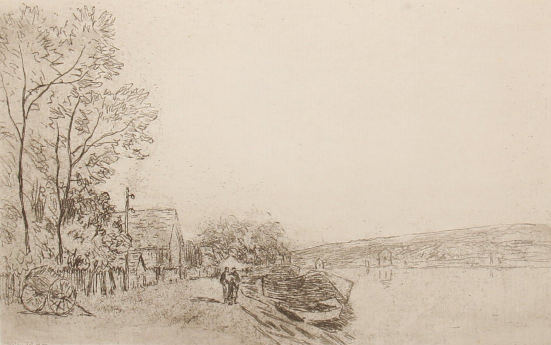 Alfred Sisley (French, 1839-1899): Alfred Sisley (French, 1839-1899) Paysage, Bords du Loing: La charette, etching and aquatint. Publisher: Gazette des Beaux-Arts. Size: 5.75" x 8.75", 15 x 22 cm (plate), 7.75" x 11", 20 x 28 cm (sheet