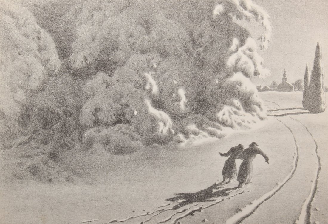 Ellison Hoover (American, 1888-1955): Ellison Hoover (American, 1888-1955) Fair and Cooler, 1949, lithograph on paper, from and edition of 250. Size: 8.5" x 12.5", 22 x 32 cm (image), 12" x 16", 30 x 41 cm (sheet).