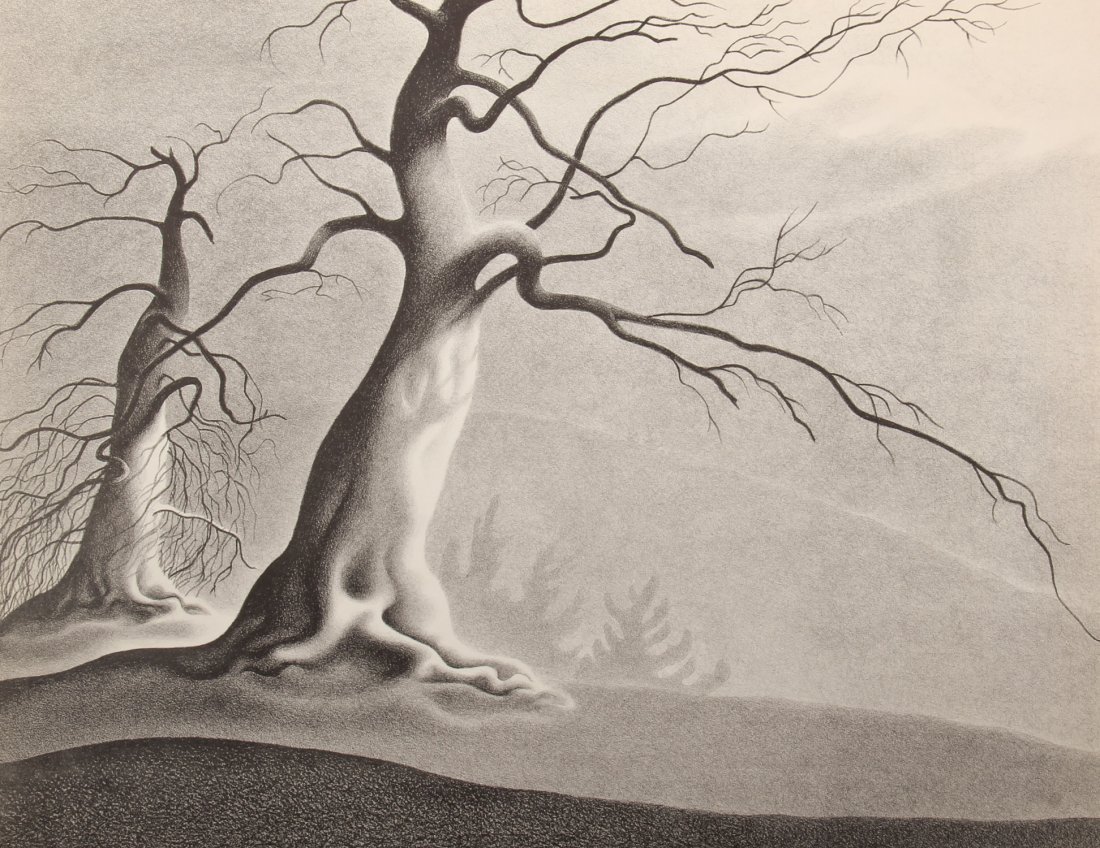 Ellison Hoover (American, 1888-1955): Ellison Hoover (American, 1888-1955) Landscape with Trees, lithograph on paper. Size: 13.75" x 17.75", 35 x 45 cm (image), 15.75" x 21", 40 x 53 cm (sheet).