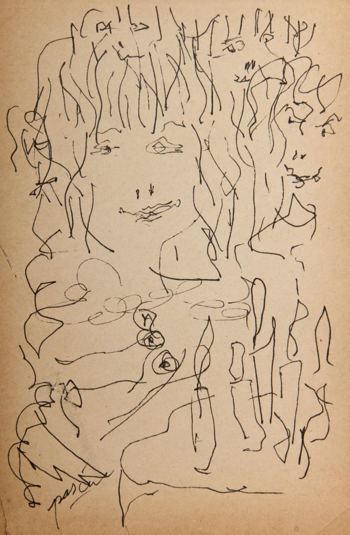 Jules Pascin (French/American, 1885-1930): Jules Pascin (French/American, 1885-1930) Sketch, ink drawing on paper. Size: 7.75" x 5.5", 20 x 14 cm (sheet).