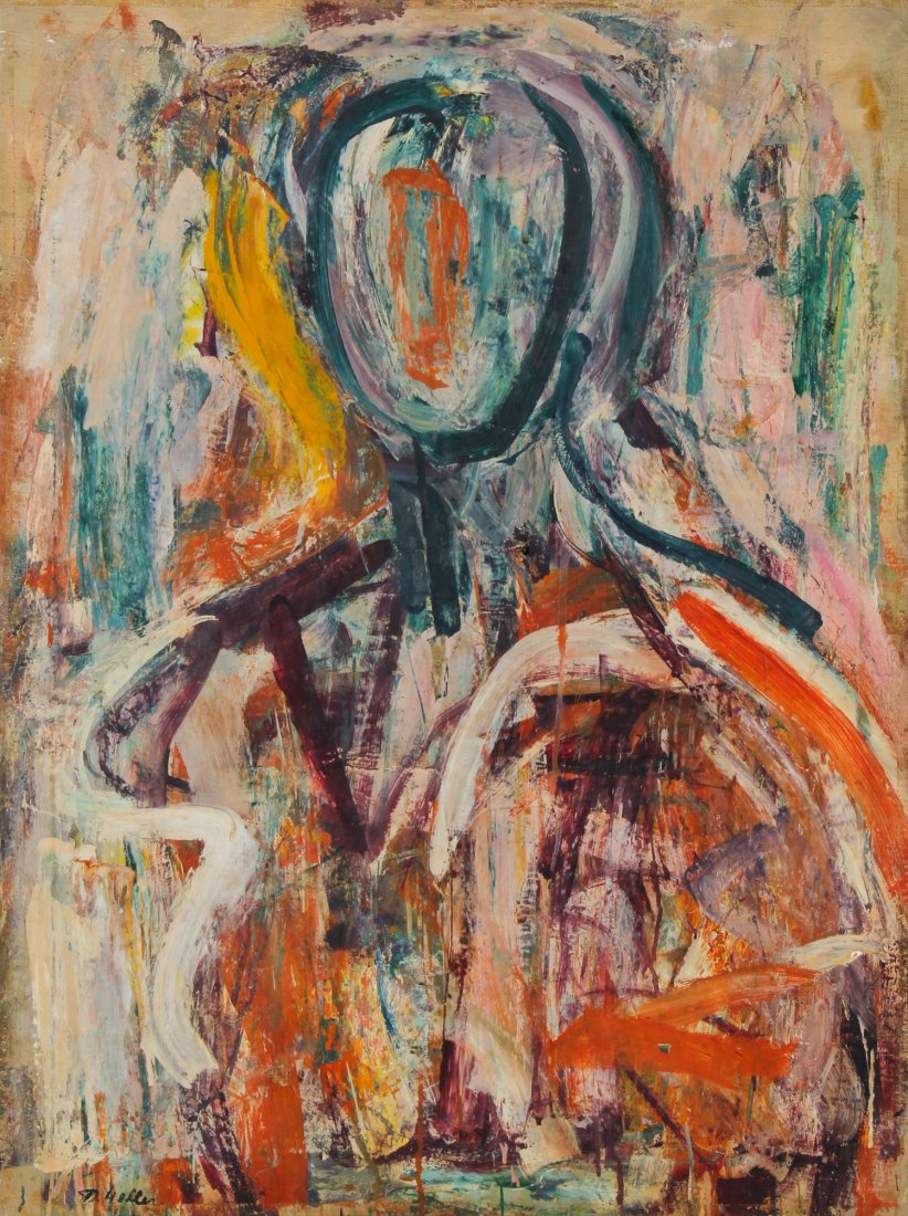 Dorothy Heller (American/New York, 1917-2003): Dorothy Heller (American/New York, 1917-2003) Abstract Expressionist Portrait of a Woman, oil on canvas, old repairs. Size: 33" x 24.75", 84 x 63 cm (stretcher), 34" x 25.5", 86 x 65 cm (frame).