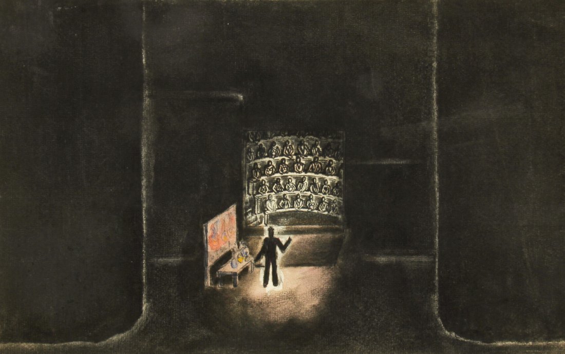 Manuel Essman (American, 1899-1967): Manuel Essman (American, 1899-1967) Center Stage, charcoal and pastel on paper, laid down on board. Size: 12.5" x 19", 32 x 48 cm (sheet).