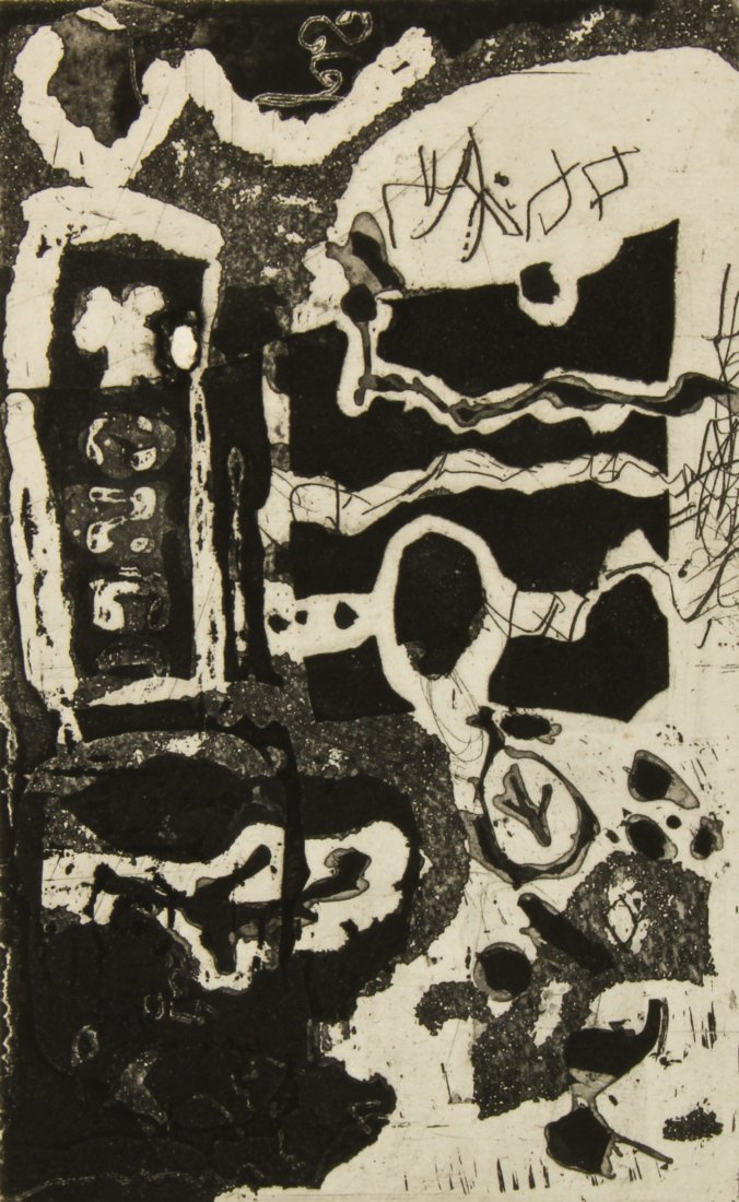 Antoni Clave (Spanish, 1913-2005): Antoni Clave (Spanish, 1913-2005) Abstract Composition, aquatint and etching, from an edition of 250. Size: 8" x 5", 20 x 13 cm (plate), 15.5" x 11.5", 39 x 29 cm (mat).