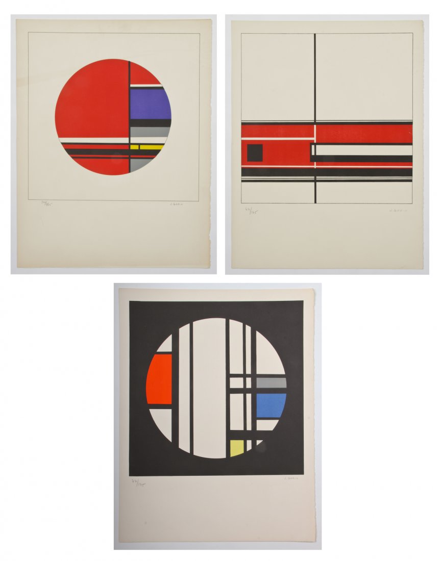 Jean Albert Gorin (French, 1899-1981) 3 Works: Jean Albert Gorin (French, 1899-1981) 3 Works: 1) Untitled (Abstract Composition after Mondrian), screenprint, from an edition of 125. Size: 26" x 20", 66 x 51 cm (sheet); 2) Untitled (Abstract Compos