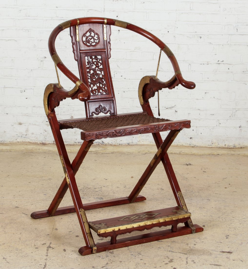Japanese Kyokuroku Folding Campain Chair: Japanese Kyokuroku Folding Campaign Chair. Size: 45" x 29" x 25.5" (114 x 74 x 65 cm).
