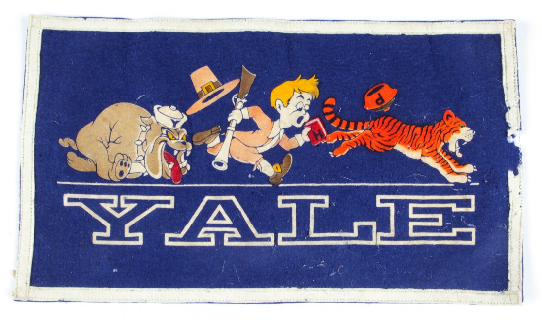 Vintage Yale University Spirit Pennant: Vintage Yale University wool spirit pennant. Size: 9.5" x 17" (24 x 43 cm).