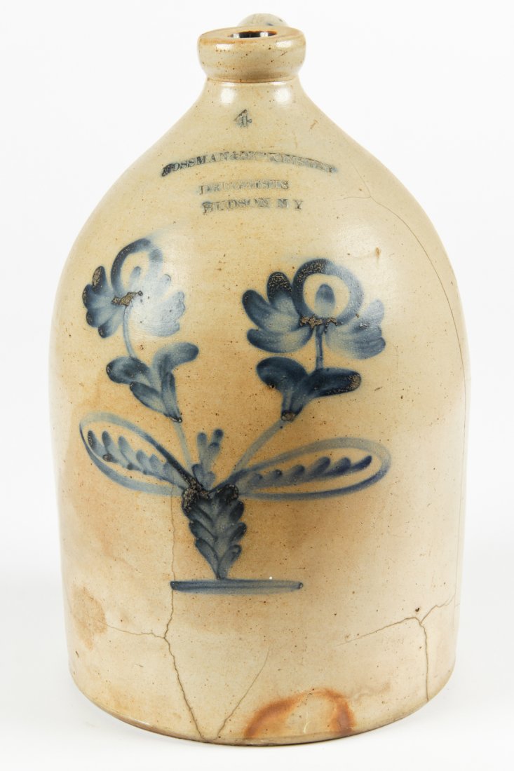 Early Earthenware Jug Stamped Rossman & Mckinsry: 4 Gallon crockery jug. Rossman and Mckinsry. Size: 17.5" x 11" x 11" (44 x 28 x 28 cm).