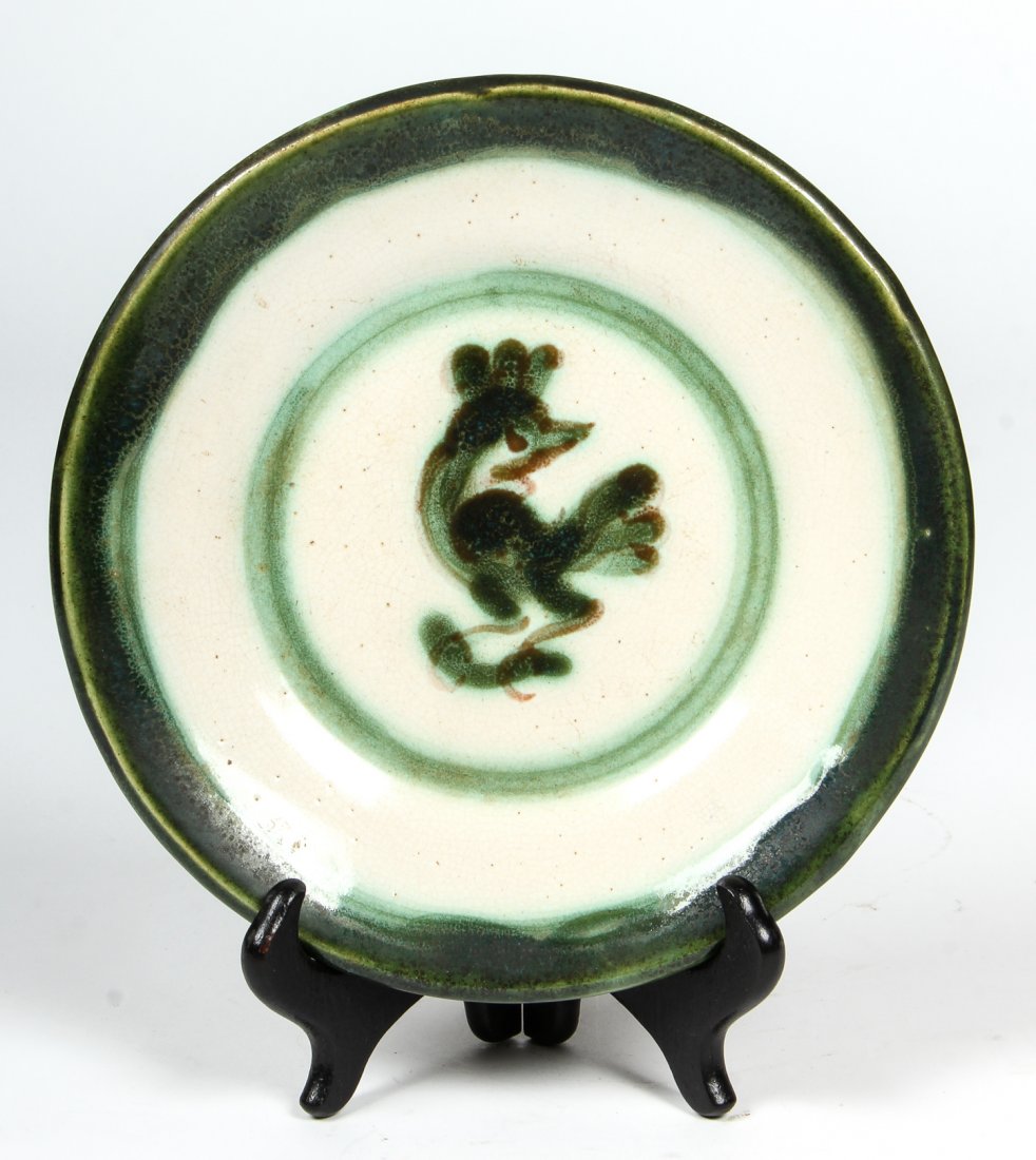 M.A. Hadley Folk Art Redware Platter: Folk Art redware platter. Signed M.A. Hadley. Size: 8.75" x 8.75" (22 x 22 cm).