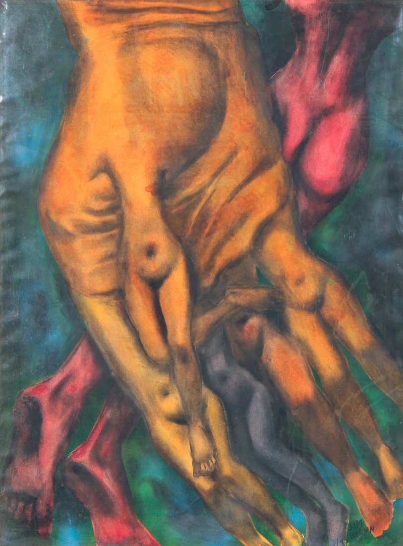 Samuel Joseph Brown (African-American, 1907-1994): Samuel Joseph Brown (African-American, 1907-1994) Untitled (Metamorphic Hands), mixed-media on illustration board, 1971. Size: 39.5" x 29.5", 100 x 75 cm (sight); 40.5" x 30.5", 103 x 77 cm (frame).