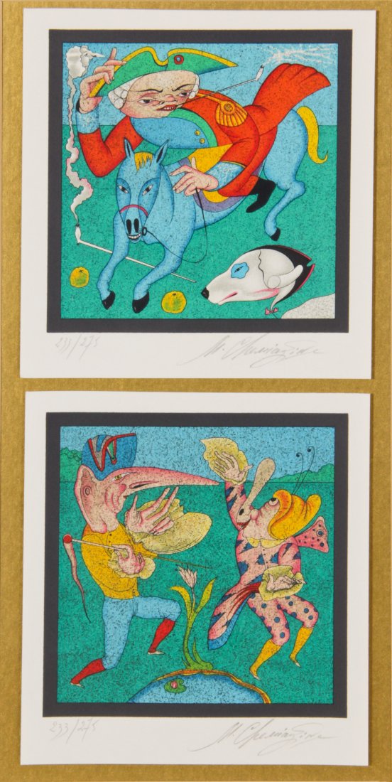 Mihail Chemiakin (Russian, b. 1943): Mihail Chemiakin (Russian, b. 1943) Diptych. 233/275. Size: 6.75" x 6.5", 17 x 17 cm (sheet, each), 21.5" x 14.5", 55 x 37 cm (frame).