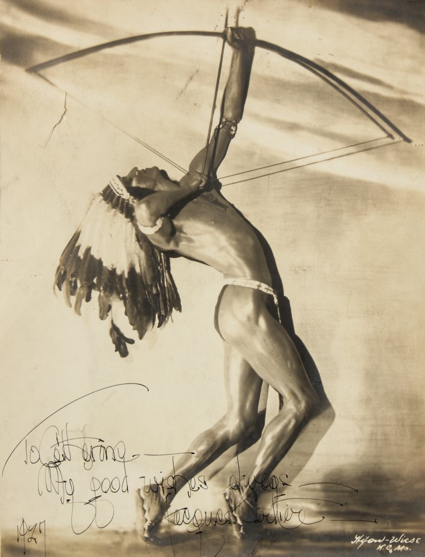 Orval (Orville) Hixon (American, 20th c.): Orval (Orville) Hixon (American, 20th c.) 1927 Photograph of a Native American archer. Possibly an image of Jacques Cartier, actor and dancer of the period and whose signature is featured on the photo