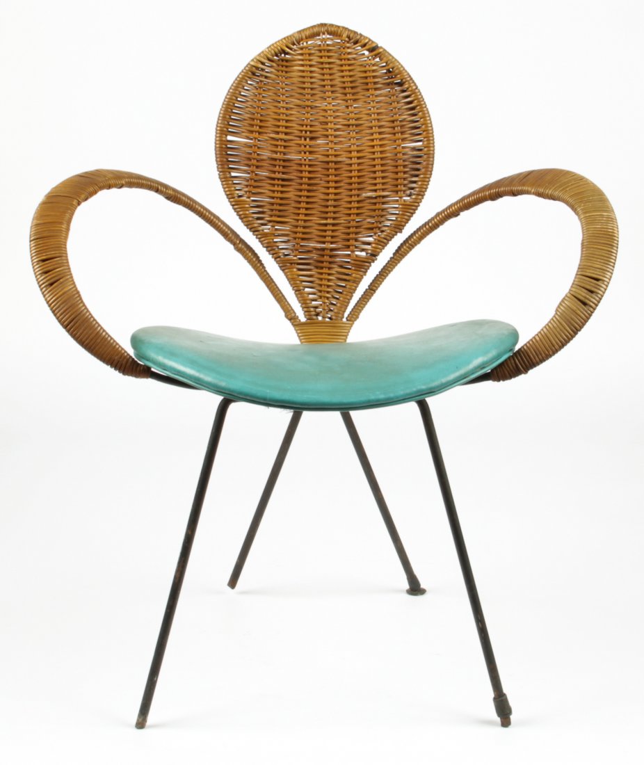 Tempestini for Salterini Iron and Wicker Chair: Maurizio Tempestini for Salterini iron and wicker chair. Size: 32.5" x 27.5" x 15.5" (83 x 70 x 39 cm).