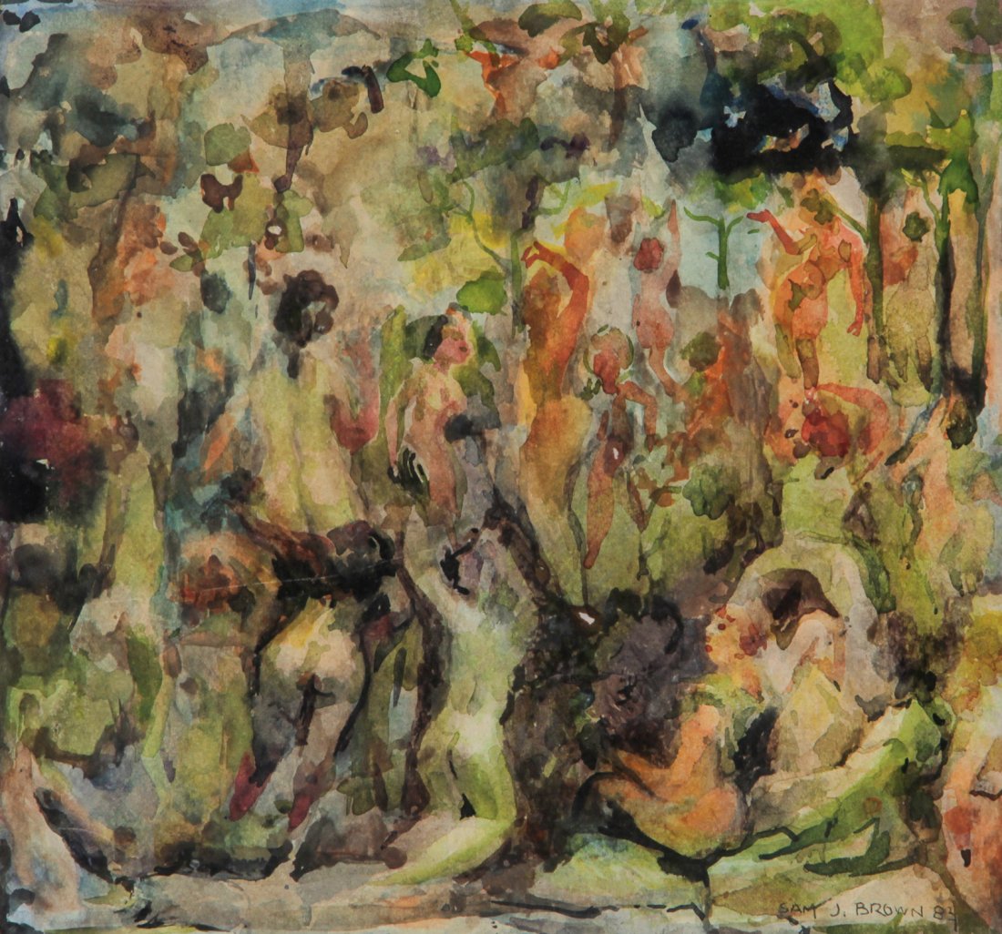 Samuel Joseph Brown (African-American, 1907-1994): Samuel Joseph Brown (African-American, 1907-1994) Watercolor. Dated 1983. Size: 11.5" x 12.25", 29 x 31 cm (sight), 20" x 20", 51 x 51 cm (frame).