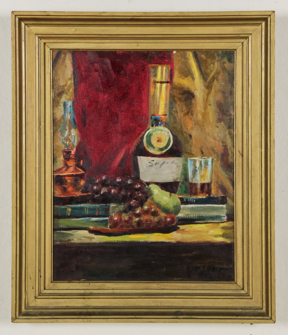 Samuel Joseph Brown (African-American, 1907-1994): Samuel Joseph Brown (African-American, 1907-1994). Oil on canvas. Still life with grapes, 1968. Size: 20" x 16", 51 x 41 cm (stretcher), 26" x 22", 66 x 56 cm (frame).