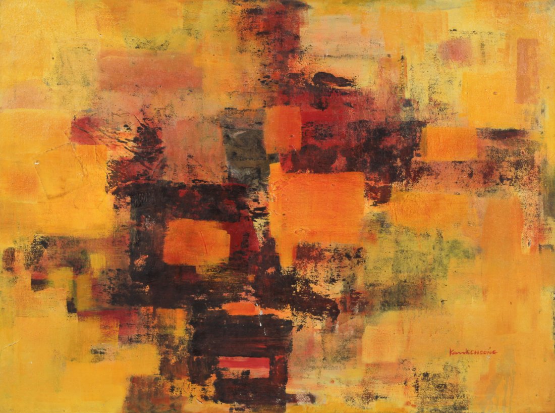Choong Kam Kow (Malaysian, 20th c.): Choong Kam Kow (Malaysian, 20th c.). Mixed media abstract painting on canvas. Size: 36" x 48", 99 x 122 cm (stretcher), 37.25" x 49.25", 95 x 125 cm (frame).