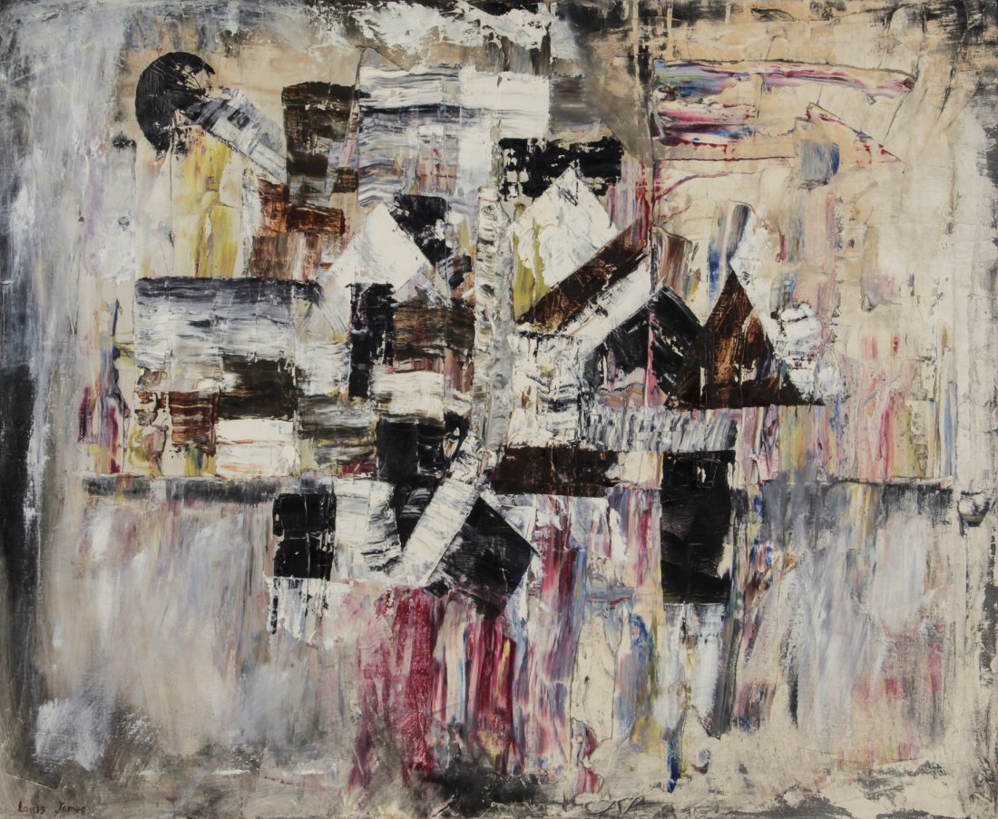 Modern Mixed Media Work Signed Louis James: Louis James, Modern abstract mixed media on canvas. Size: 31" x 38", 79 x 97 cm (stretcher), 32" x 39", 81 x 99 cm (frame).