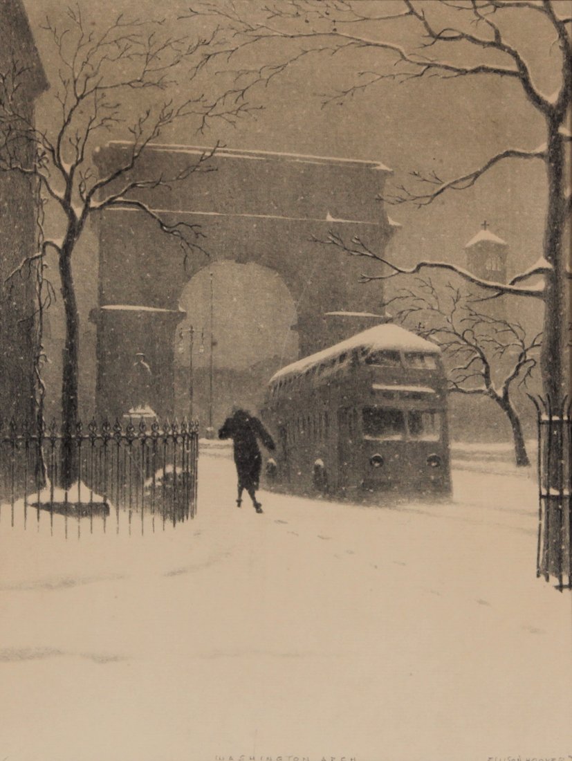 Ellison Hoover (American, 1888-1955), Washington Square: Ellison Hoover (American, 1888-1955), Washington Square Arch - Frontal View (Manhattan, New York City), Lithograph on paper. Size: 12" x 9", 30 x 23 cm (sight), 15" x 18", 38 x 46 cm (frame).